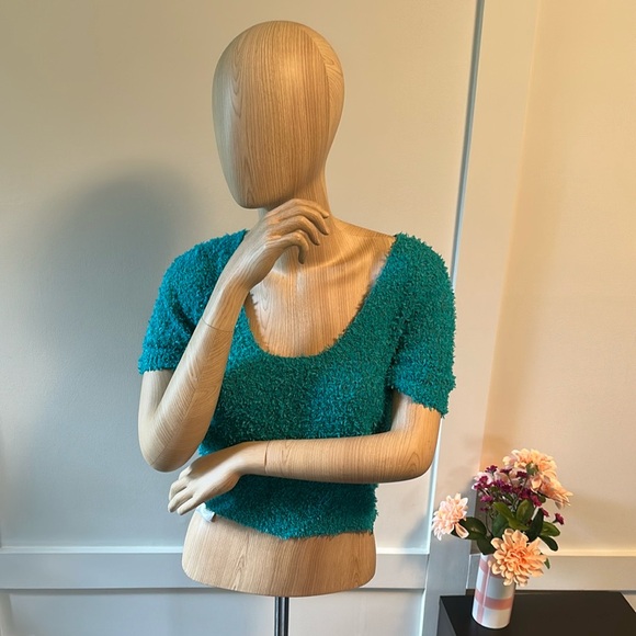 Gucci Blue Cotton Crewneck Short Sleeve Bouclé Knit Top - Picture 1 of 6
